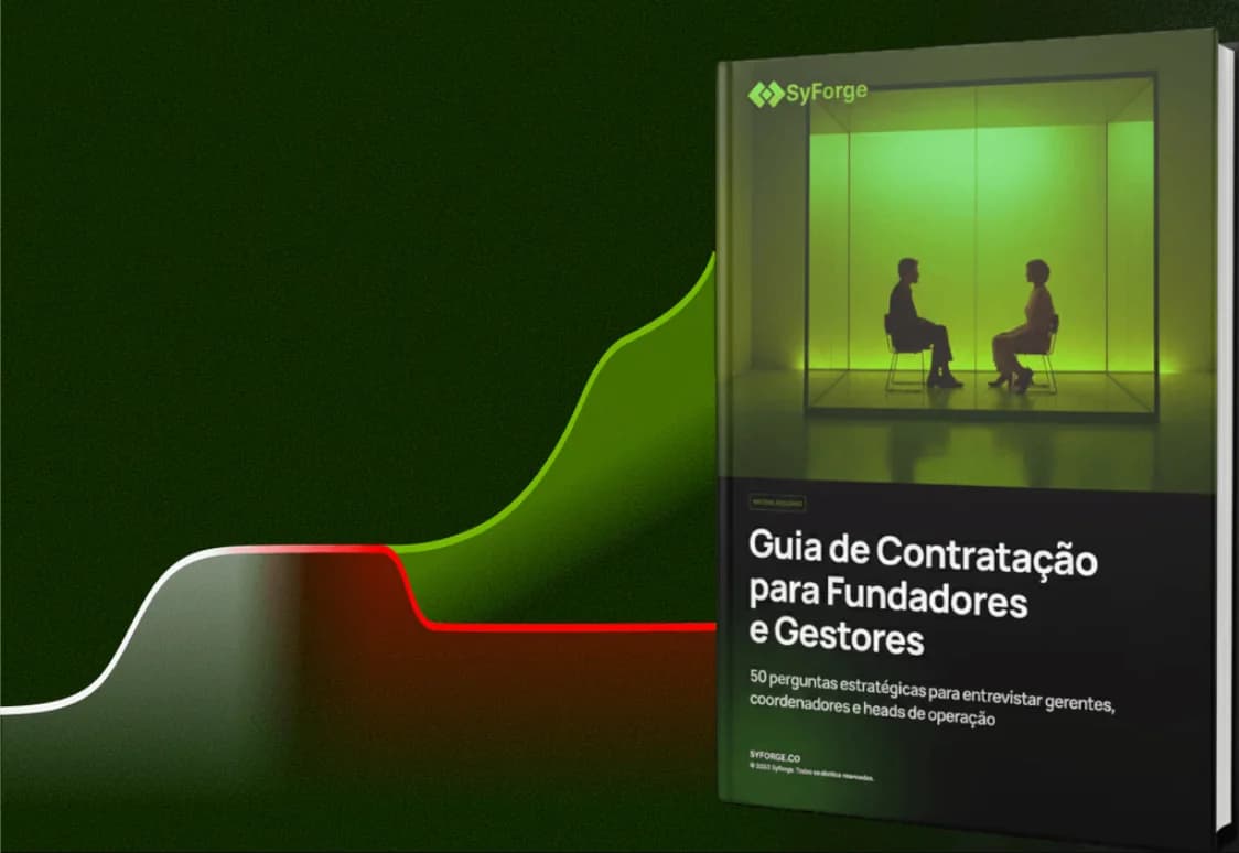 Mockup do guia de contratação (50 perguntas) da SyForge
